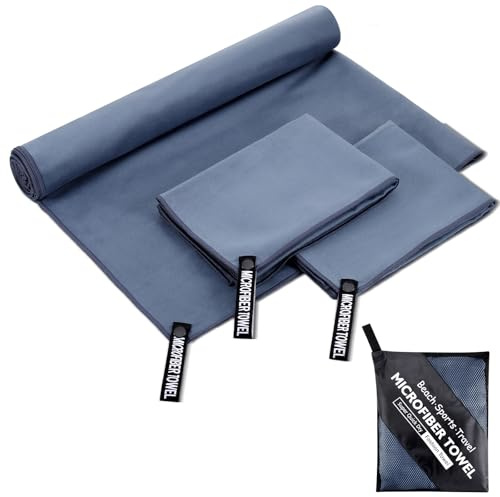 Zocipro Toalla Microfibra Juego de 3, Toalla Gimnasio 180x80cm + 2 Toalla Pequeña 80x40cm, Secado Rápido, Toalla de Viaje Ligera para Fitness, Camping, Playa, Yoga y Sauna