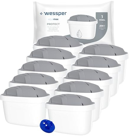 Wessper Hard Water Filter 10 Pieces Set | Replacement for Dafi Unimax Aquaphor A5 Brita Maxtra+ Philips AWP212/10 Water Filters | Cartridges for Pitcher | Reduce Chlorine Lime | Cleaner Water