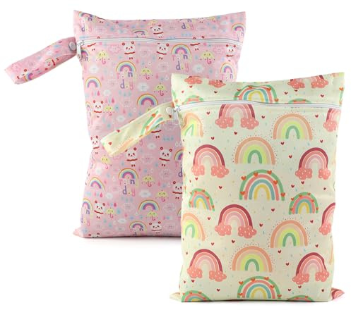 FYting Wetbag,2 Stück Wetbag Kindergarten Groß,Schwimmbeutel,Nasstasche,Wiederverwendbar, Wasserdicht,mit Reißverschluss, Schwimmen, Camping, Reisen, Fitness, Strand (Regenbogen,36 * 26 cm)