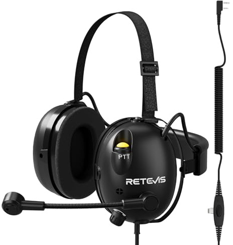 Retevis Casque Talkie-walkie EHK016, réduction de Bruit ANC avec Micro, Sangle de tête réglable, Double PTT, réglage du Volume, Compatible avec Baofeng UV5R, RT24 RT27 RT86 RT5R(1 pièce)