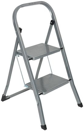 Trittleiter Klapptritt Klappleiter Leiter 2 Stufen Klapp-Tritt| bis 150 kg belastbar | rutschfeste Stufen | klappbar |Mehrzweckleiter | Silbergrau