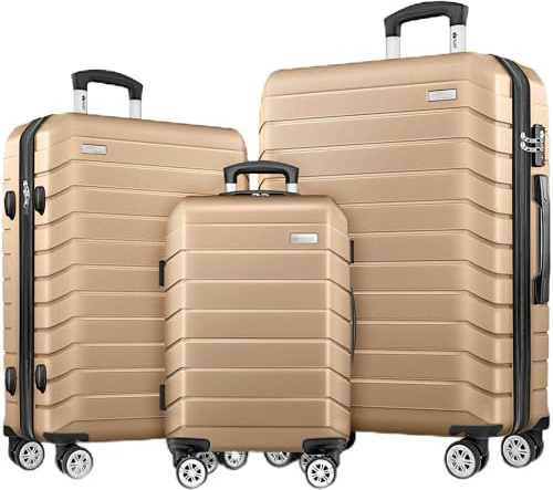 tillvex® Kofferset 3-teilig + Gepäckwaage, 2X Koffergurte & 3X Anhänger | Hartschale Reisekoffer Set 4x 360° Rollen | Trolley Gepäck Koffer mit TSA Schloss | Rollkoffer Hartschalenkofferset S-M-L-XL