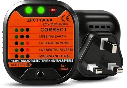 DEWIN Socket Tester, 220-250V Circuit Polarity Voltage Detector RCD Leakage Detection Power Outlet Tester Socket Tester UK Suitable for Power Socket Wiring Detection