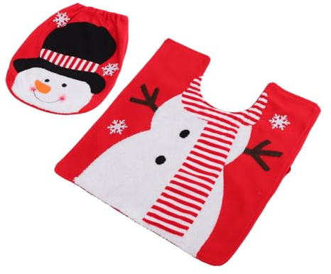 Homoyoyo Weihnachten Wc Deckelschutz Schneemann Design Wc Fußmatte Badezimmer Dekoration Polyester Material Abnehmbar und Leicht zu Reinigen