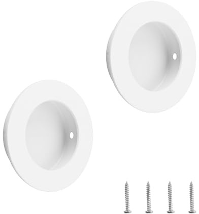 MOROBOR Tirador de dedo redondo, paquete de 2 tiradores empotrados blancos de acero inoxidable, manijas de puerta invisible para cajones de granero deslizante, armario, 50 mm