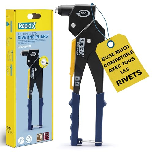Rapid RP60 MULTI Set di Rivettatrice con Testa Girevole e Ugello Multiplo per Rivetti a Strappo in Alluminio da 3.2, 4.0, 4.8mm, Kit Rivettatrice con Custodia, Rivetti e Punte da Trapano (5001720)