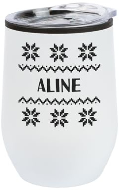 Herz & Heim® Personalisierter Thermobecher für den Winter – Edelstahlbecher für Glühwein, Tee & Kaffee – Isolierbecher mit winterlichen Motiven & Name – 350 ml (Strick, Weiß)
