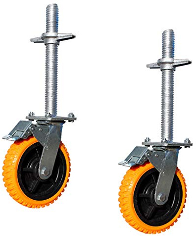 DRFGNF Rueda giratoria de Poliuretano de 6 Pulgadas con Freno para Andamios móviles. Ruedas de 8 Pulgadas de Alta Resistencia, Capacidad de Carga de 800 kg. Juego de 2 Ruedas de