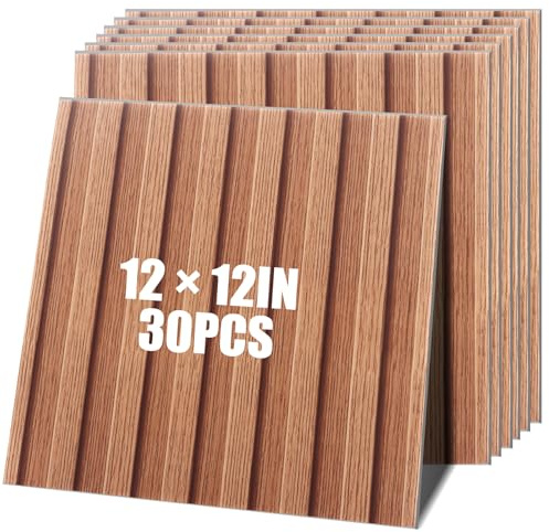 Ghligna 30 PCS Wood Effect 3D Self Adhesive Wallpaper, 12 x 12in Wood Panel Wallpaper, PVC Woodgrain Brown Self Adhesive Wall Panels, Peel and Stick Wall Panels for Smooth Countertop