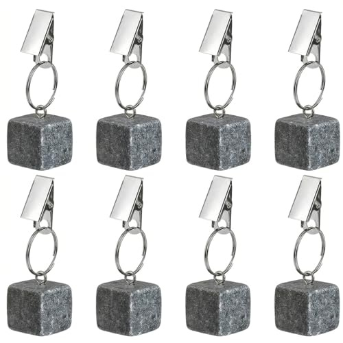 8 Stück Tischdeckenbeschwerer Extra Schwer 45 g aus Naturmarmor, Windfeste Tischdecken Beschwerer draußen mit Metallclip, Quadrat Tischdeckenhalter für Outdoor Tischdecke Garten Balkon Camping