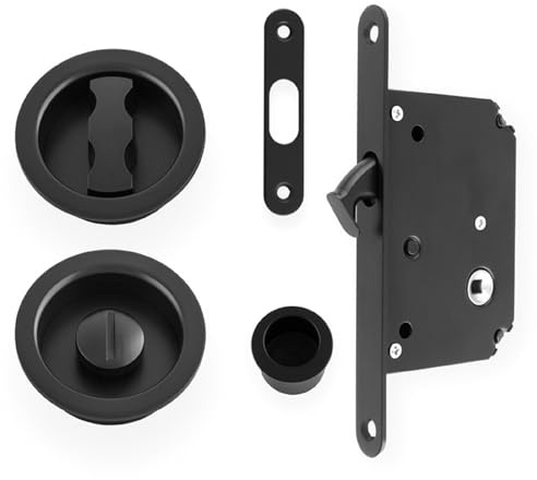 Alexander & Wilks AW110R Radius Sliding Door Lock Set, 50mm Backset, Solid Brass (Black)