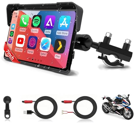 Jansite 7 tum Carplay Moto med 2 strömmetoder, Android Auto GPS-navigator med motorcykelskärm vattentät 2,5D IPS, Bluetooth Dual Siri/G-oogle assistent