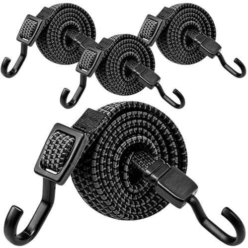 Verstellbar Spanngummi mit Haken, Expander mit Haken 4er Set, 100cm Flach Gepäckspanner Schwarz Gummiseil, Extra Stark Gummispanner Gummibänder für Sonnensegel, Garten, Fahrrad, Auto, Tarps（Schwarz）