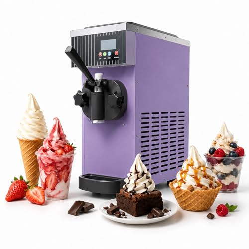 HCAUYNN Macchina per Gelato Soft Professionale, Macchina Gelato Professionale con Display LCD, 4-5L/H, Pulizia Automatica, per Bar Ristoranti e Caffetterie Purple-110V
