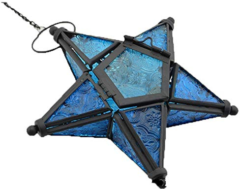 Sziqiqi Candelabro Sospeso Di Vetro Colorato a Forma Di Stella a Cinque Punte, Candelabro Di Ferro, Candeliere Per Decorazione Per Cena a Lume Di Candela, Blu