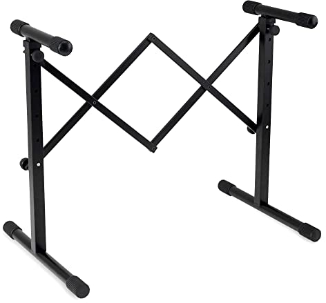 Classic Cantabile KBA-880BK Keyboard- und Mixertisch (höhenverstellbar von 61 bis 85 cm, einfach zusammenklappbar, ausziehbar bis 80 cm Breite, stabile Stahrohrkonstruktion) Schwarz