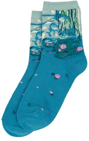 JOE COOL Monet Water Lilies Art Socks – Aqua Blue Cotton & Spandex Novelty Dress Socks, One Size Fits Most (UK 4-7) for Women & Men