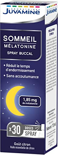 JUVAMINE - Spray Buccal - Sommeil Mélatonine - Contribue à l'Endormissement - Sans Accoutumance - 15mL - Goût Citron - Equivalent 30 nuits - Fabriqué en Italie