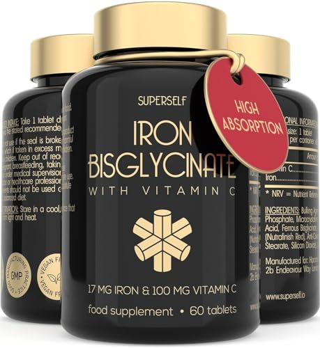 Gentle Iron Tablets 17mg - High Strength Iron Supplements for Women & Men with Vitamin C - Ferrous Bisglycinate for High Absorption - 60 Vegan Capsules - Energy Tablets for Tiredness and Fatigue