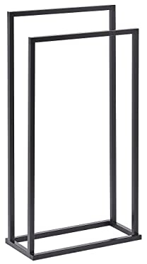 Porte Serviettes sur Pied 2 Barres Design en Acier Couleur Noir Mat Aspect Chic pour Salle de Bain Contemporaine Beliani