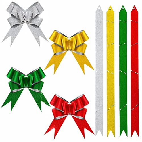 Mienocol Lot de 40 nœuds de Noël, nœuds à paillettes, nœuds de traction de couleurs mélangées avec ruban pour décoration de Noël, emballage cadeau, cadeau de mariage, décoration de voiture de mariage