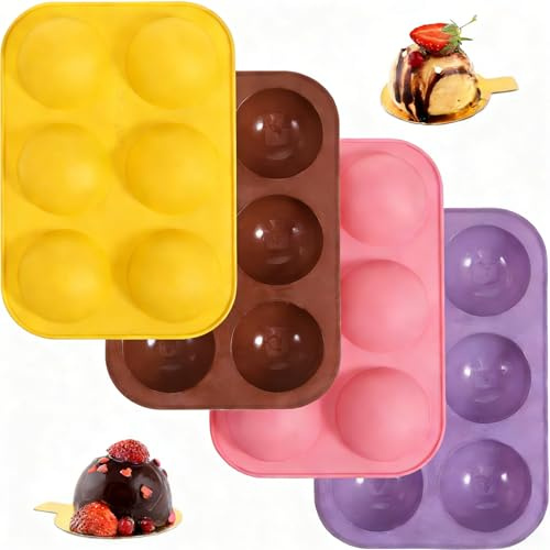 4 Stück Halbkugel-Silikonform, Silikonform mit 6 Hohlräumen, Backform zur Herstellung, Gelten für Dome-Mousse Kuchen Dekoration Gelee Pudding Süßigkeiten Schokolade(Vierfarbig)