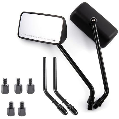 Motorrad Rückspiegel 8mm 10mm Universal Schwarz Vintage Aluminiumlegierung Lenker Seitenspiegel für ATV Street Bike Cruiser Chopper-Rechteck (Schwarz)