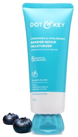 Dot & Key Ceramides Feuchtigkeitscreme mit Hyaluron für intensive Feuchtigkeitsversorgung und Stärkung der Haut, mit Probiotika und Reiswasser, Barriere-Reparaturcreme, für trockene Haut, normale und