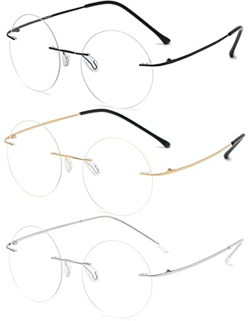 KOOSUFA Titan Runde Randlose Lesebrille mit Blaulichtfilter Herren Damen | Ultra Leicht, Rahmenlose Lesehilfe, Computer Arbeitsplatzbrille, Brille mit Stärke 0.0 1.0 1.5 2.0 2.5 3.0 3.5 4.0
