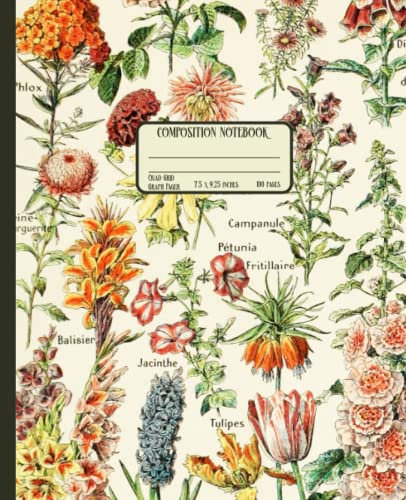 Composition Notebook Quad Grid Graph Paper: Vintage Botanical Aesthetic Floral Illustrations | Wild Flowers Journal for Teens, Adults, Women for ... Tulip Balisier Bellflower Fritillarie Phlox