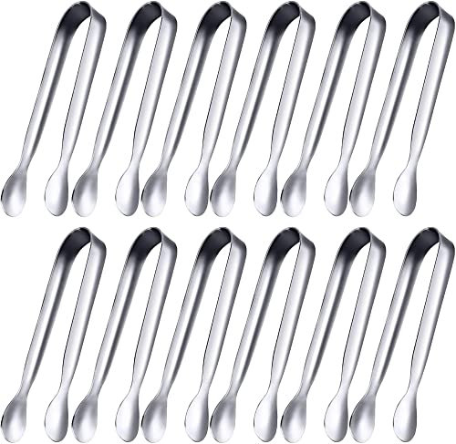 HAZARA 12 Stück Zuckerzangen Eiszangen Edelstahl Mini Servierzangen Vorspeisenzangen Kleine Küchenzangen für Teeparty Kaffeebar Küche (4,3 Zoll)-Silver