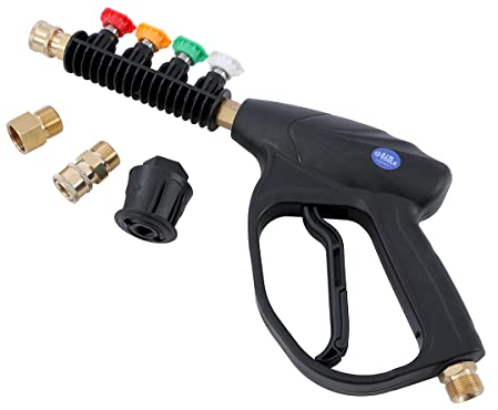 AIM Tools Hochdruckreiniger Pistole 3200 PSI mit 4 Spritzdüsen, 1/4 Schnellkupplung, M22 14 mm Armatur und Kärcher Schnellanschluss Adapter, Reinigungsset für Auto-Jet Waschmaschinen