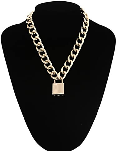WEITING Vintage Chunky Chain Women Necklace Gold Padlock Couple Pendant Neck Fashion Jewelry Gift-gold