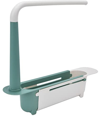 HYWHUYANG Teleskopisches Spülbeckenregal, verstellbares Teleskop 2-in-1 Spülbeckenregal mit Spültuch für Küchenspüle, Spülbeckenregalhalter, Teleskop-Spülbeckenablage (grün)