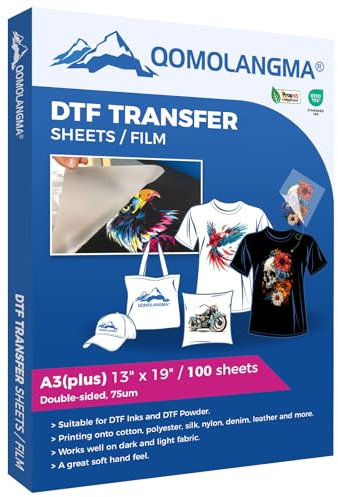 DTF Transferfolie, doppelseitig, PreTreat Blätter, DTF Transferpapier, Hot Peel PET Wärmetransferpapier, Direkt auf Folie, Transferfolie für T-Shirt-Transferdruck (33 x 48,3 cm, 100 Blatt)