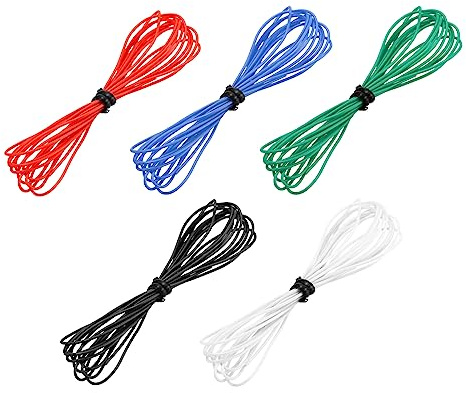 sourcing map Cable de Silicona Calibre 30, 5 Cables Eléctrico 30 AWG, Alambre Trenzado de Cobre Estañado Flexible, Cable Conexión Alta Temperatura, 5 Color 1,5 m para Modelo de Auto