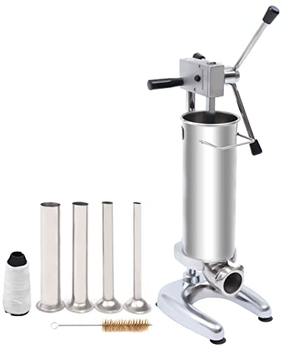 6-Pound Hot Dog Roast Chorizo Sausage Stuffer Manual Sausage Maker Machine Meat Stuffer with 4 Stuffer Tube, Stainless Steel Vertical Sausage Stuffer Filling Filler for Home Kitchen Use ( Color : Silv