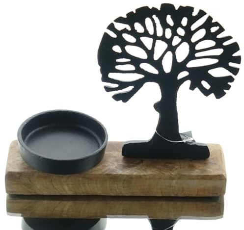 Riffelmacher Baum mit Teelichthalter Natur & Schwarz 18 cm - Aluminium & Holz