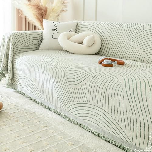 Ayoiow Couch Überzug Set Sofabezug Grün Sofa Überzug 1 Sitzer Chenille Wellenlinien