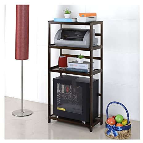 Soporte CPU Bajo Mesa Soporte de torre for PC móvil, soporte for impresora, soporte for CPU de 4 niveles con estantes abiertos, soporte de suelo for caja de PC de bambú con almacenamiento, for oficina
