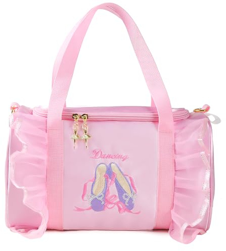 Cute Ballet Dance Bag for Girls, Ballerina Duffle Bag with Shoe Compartment, Multi-Use Sports/Handbag/Crossbody Bag for Dancers