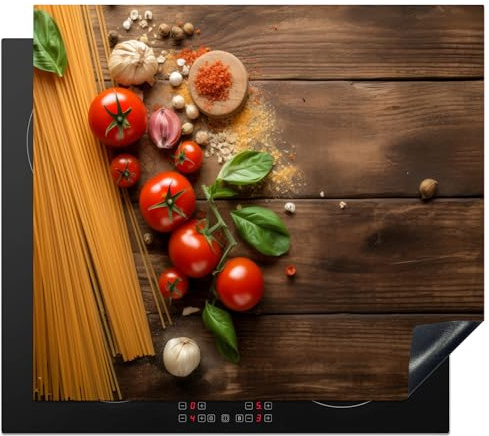 KitchenYeah© Cubre Vitrocerámica | 60x52 cm - Protector Vitroceramica Induccion - Tapa Vitroceramica - Protector de Vitroceramica Espaguetis - Tomates