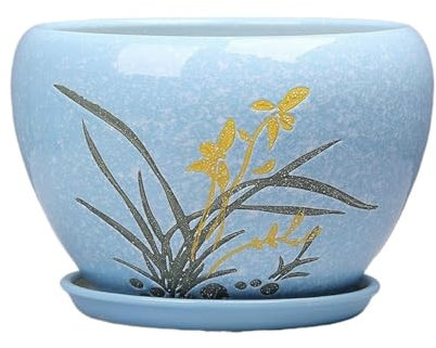 macetas de barro para plantas, Macetas de cerámica for flores suculentas, plantas hidropónicas agrietadas con hielo, maceta, plantas verdes, orquídeas, forma redonda, maceta con bandeja con agujeros f
