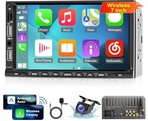 Doppel Din Radio mit Drahtlos Carplay und Android Auto - 7 Zoll Autoradio Doppel Din mit FM Radio, GPS Navigation, Multiple UI, Bluetooth 5.1, USB/AUX mit Rückfahrkamera