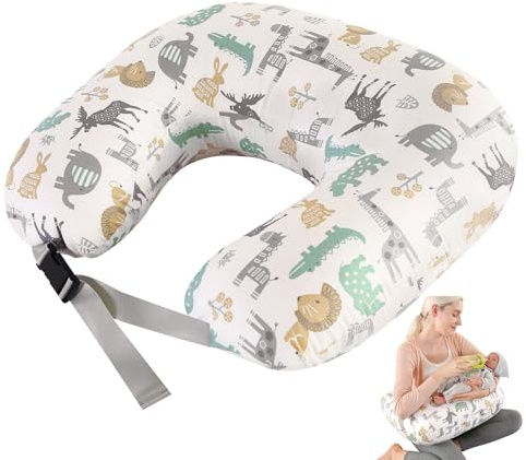 Nursing Pillow for Breastfeeding, Ergonomic Support Pillow Breast Feeding Pillows for Mom, Plus Size Original Breastfeeding Pillows with Adjustable Waist Strap & Removable Cotton Cover (Large, Animal)
