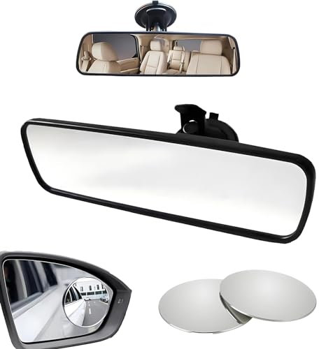 Driving Test Mirror Kit – Rear View Mirror for Examiner & Instructor with Blind Spot Mirrors, 360° Adjustable Interior Car Mirror with Strong Suction Cup for Learners, SUVs, Trucks & Boats (200x60mm)