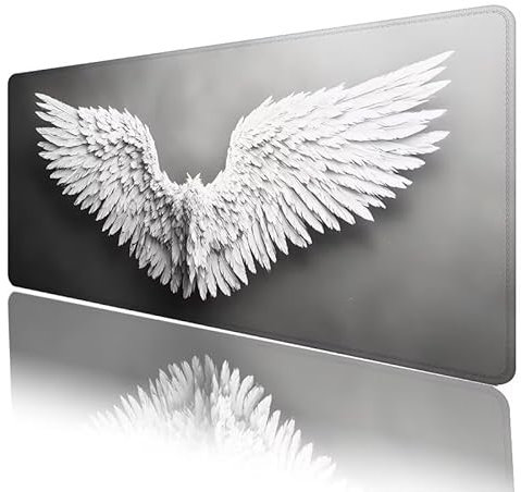 Tapis de Souris Blanc Tapis Souris Aile Tapis de Souris XXL 1200 x 600 x 3 mm,Grand sous Main Bureau avec Base en Caoutchouc Antidérapant Surface, Bureau Decoration, Cadeau Anniversaire Femme H432