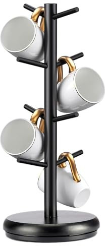 Maciun Kaffeebecher-Halter, drehbares Aufbewahrungsregal für Kaffeetassen, schwarz, aus, Kaffeebar-Zubehör, multifunktionaler Küchen-Organizer für Theke, Schrank