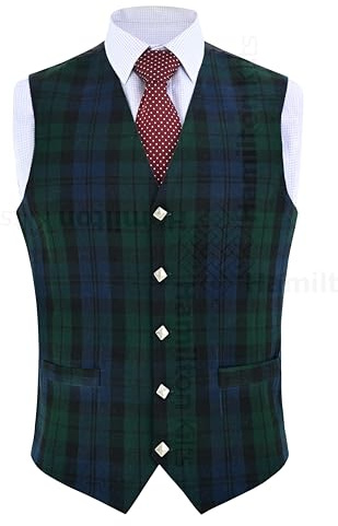 Hamilton Kilts Gilet tartan avec boutons chardon Robe gilet traditionnelle écossaise des Highlands Tenue de fête de mariage, Blackwatch, 44