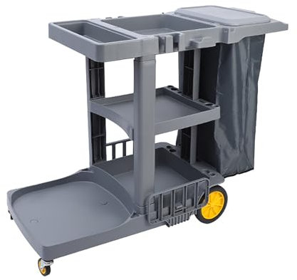 Commercial Janitorial Cart | Multipurpose Cleaning Cart | Heavy-duty Rolling Janitor Utility Cart | Housekeeping Cleaning Cart for Business, School and More,Gray